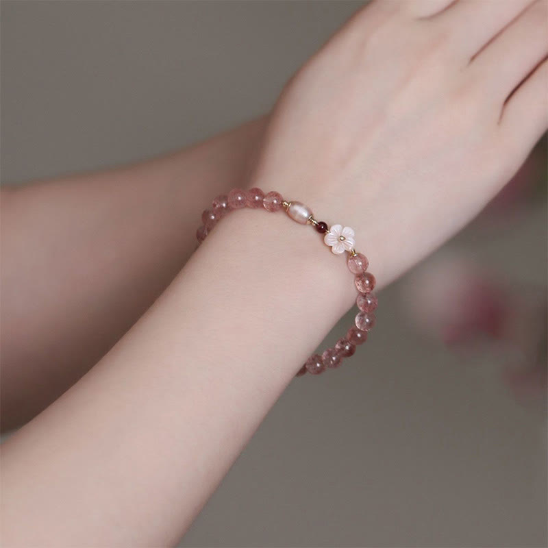 Fortune Jewel Strawberry Quartz Peach Blossom Love Bracelet