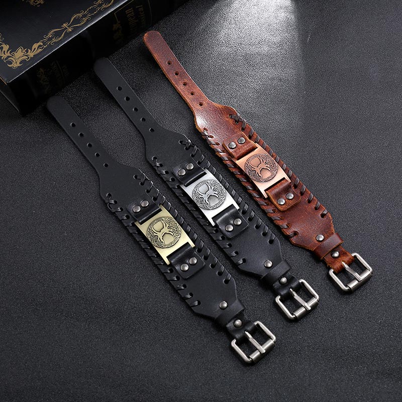 Fortune Jewel Lucky Tree Of Life Balance Leather Bracelet