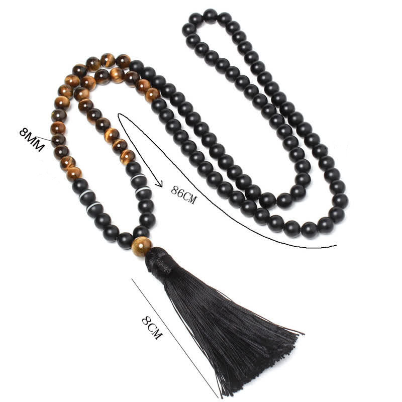 Fortune Jewel Black Onyx Tiger Eye Fortune Bracelet Tassel Necklace Pendant