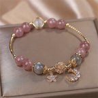 Fortune Jewel Strawberry Quartz Moonstone Moon Star Love Bracelet