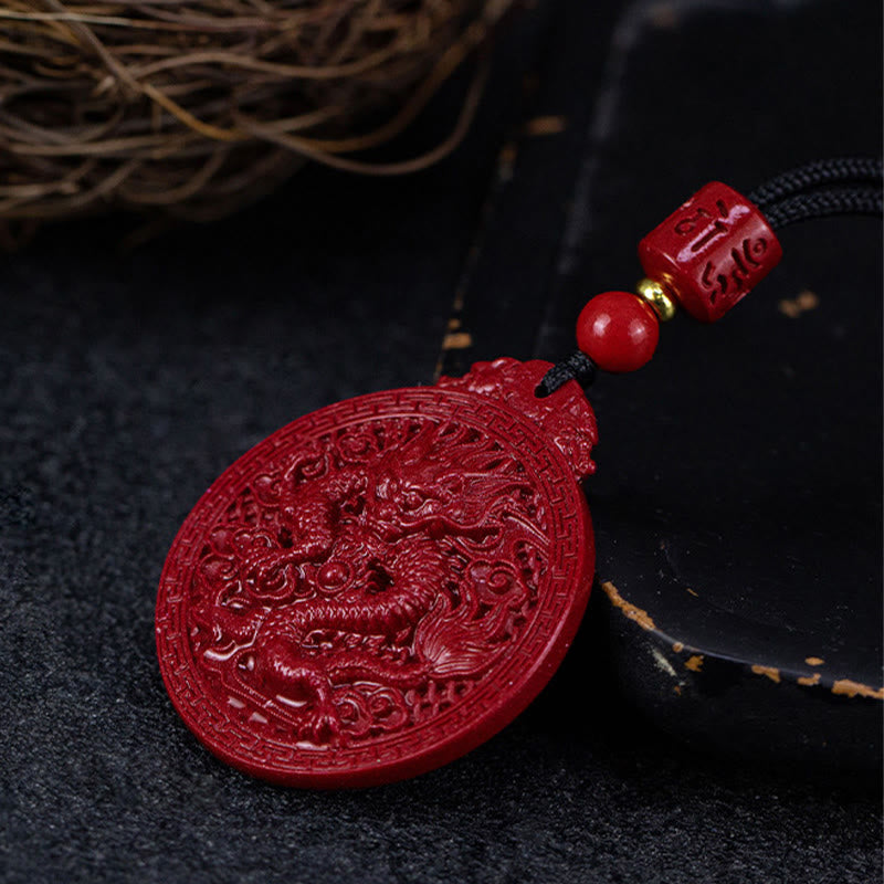 Fortune Jewel Year of the Dragon Natural Cinnabar Dragon Protection Necklace Pendant