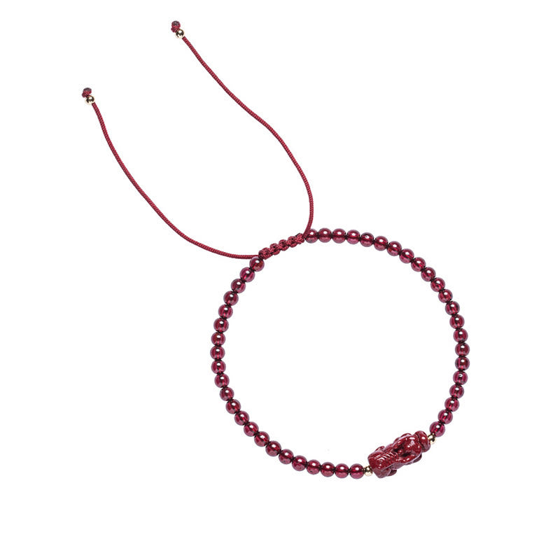 Fortune Jewel Garnet Cinnabar PiXiu Blessing Calm String Bracelet