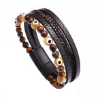 Fortune Jewel Evil Eye Tiger Eye Protection Beaded Multilayered Braided Bracelet
