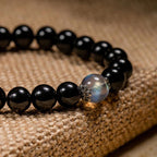 Fortune Jewel Chinese Zodiac Natal Buddha 925 Sterling Silver Black Obsidian Moonstone Strength Bracelet