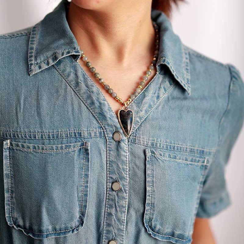 Fortune Jewel Labradorite Support Healing Beaded Necklace Pendant