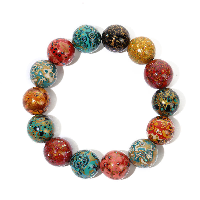 Fortune Jewel Natural Multicolored Lacquer Beads Calm Bracelet