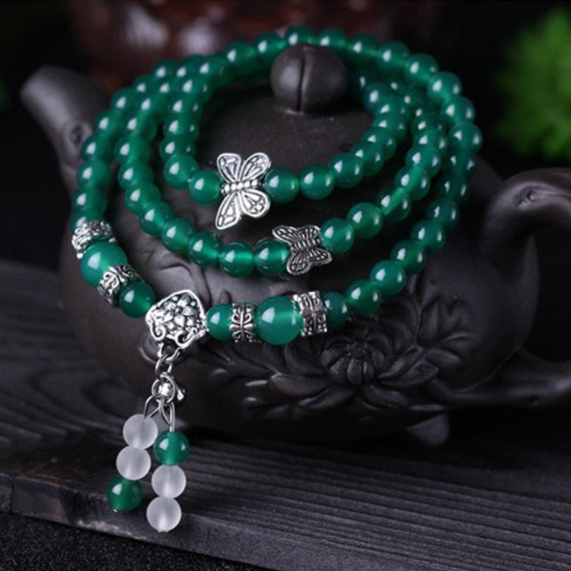 Fortune Jewel Natural Green Agate Butterfly Support Bracelet