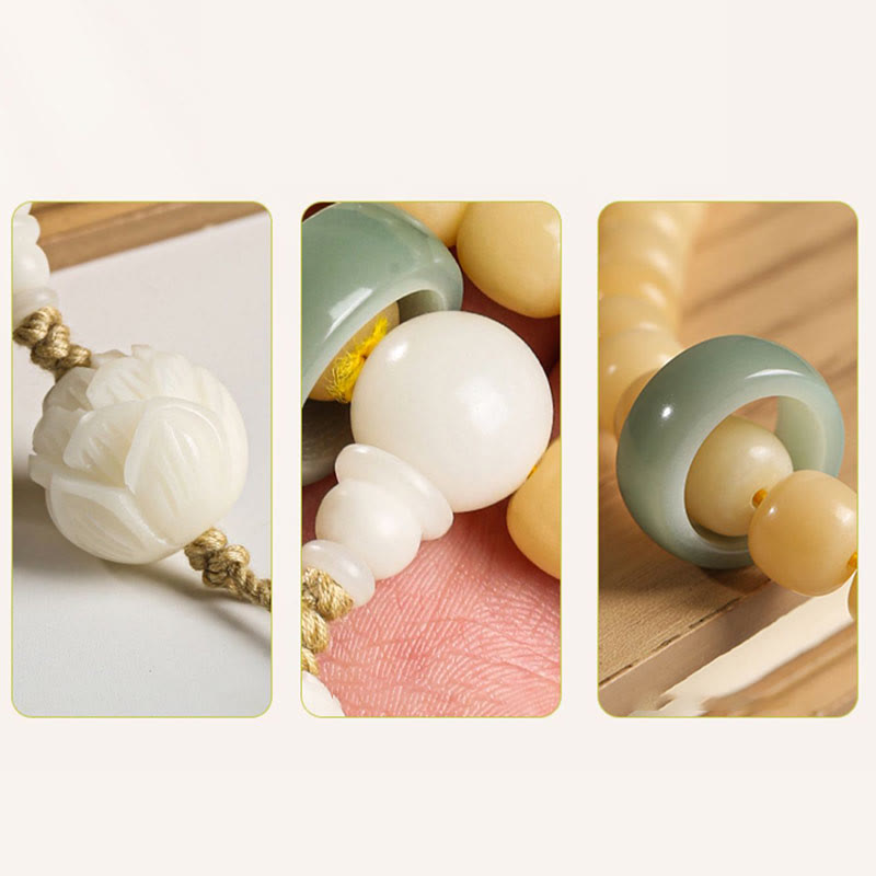 Fortune Jewel Natural Bodhi Seed Lotus Dzi Bead Peace Harmony Charm Bracelet Fortune Jewel