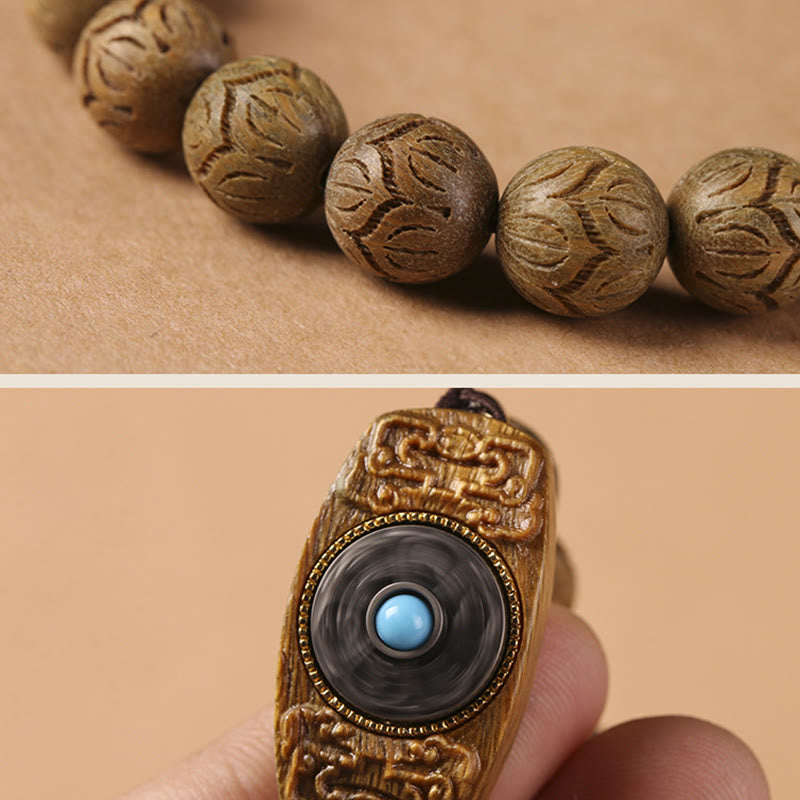 Fortune Jewel Green Sandalwood Ebony Wood Sandalwood Om Mani Padme Hum Soothing Bracelet