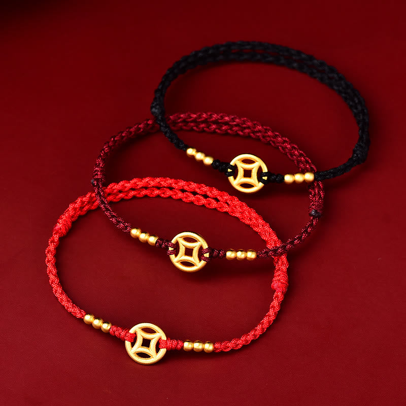 Fortune Jewel Copper Coin Strength Braided String Bracelet Anklet