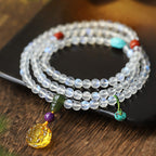 Fortune Jewel 108 Mala Beads Moonstone Amber Lotus Turquoise Crystal Healing Bracelet