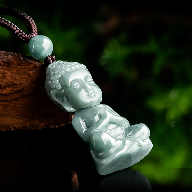 Fortune Jewel Natural Jade Meditation Buddha Amulet Serenity Necklace Pendant Fortune Jewel