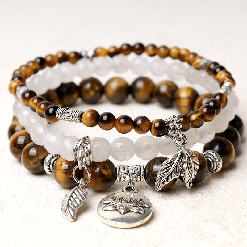 Fortune Jewel 3PCS Natural Quartz Crystal Beaded Healing Energy Lotus Bracelet