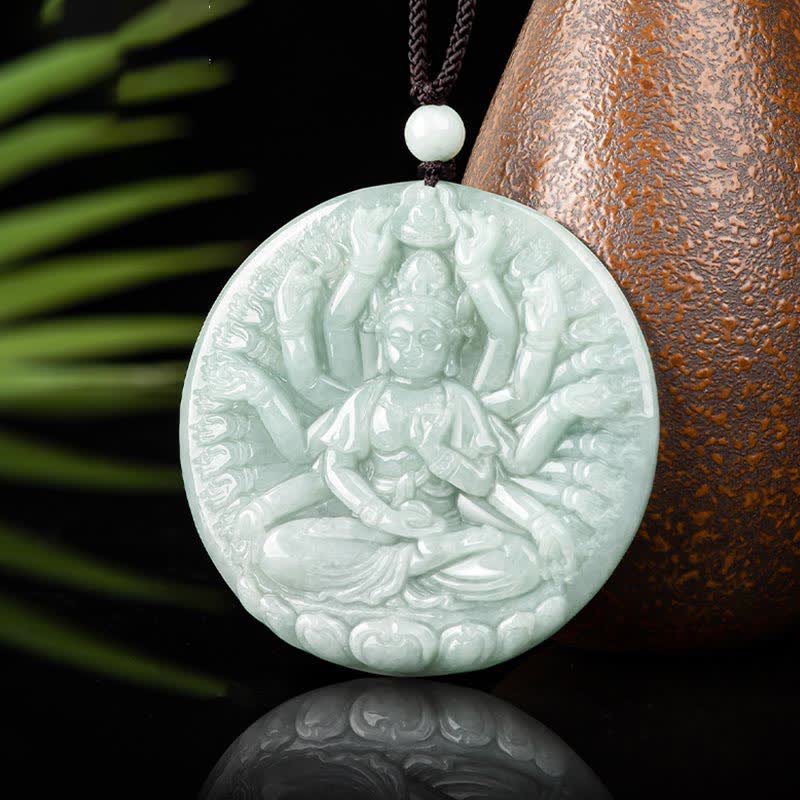 Fortune Jewel Thousand-Hand Kwan Yin Avalokitesvara Jade Blessing String Necklace Pendant Fortune Jewel