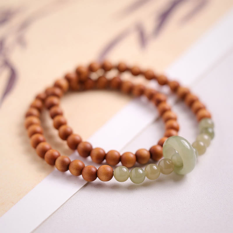 Fortune Jewel Sandalwood Hetian Jade Protection Double Wrap Bracelet
