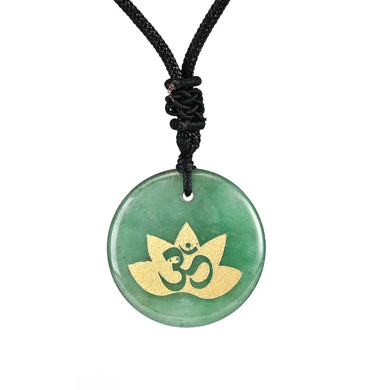 Fortune Jewel OM Lotus Symbol Various Crystal Amethyst Tiger Eye Healing Necklace Pendant