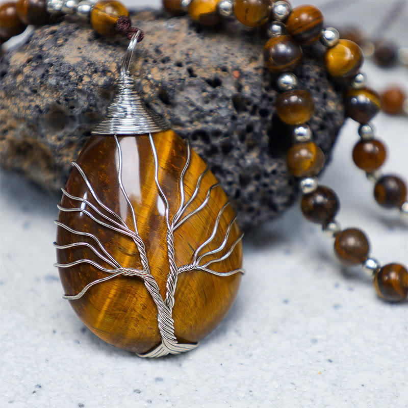 Fortune Jewel Natural Tiger Eye Strength Beaded Pendant Necklace