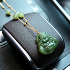 Fortune Jewel Laughing Buddha Hetian Jade Luck Necklace Bead Chain Pendant Fortune Jewel