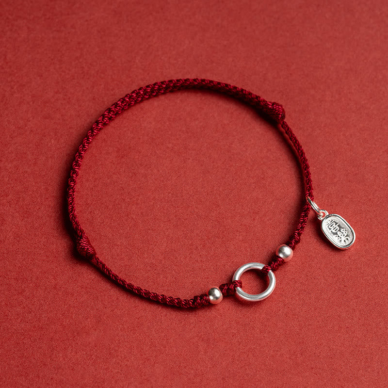 Fortune Jewel 925 Sterling Silver Lucky Fortune Peace Joy Lotus Peace Buckle Red String Bracelet