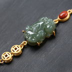 Fortune Jewel Cyan Jade PiXiu Copper Coin Red Agate Success Chain Bracelet