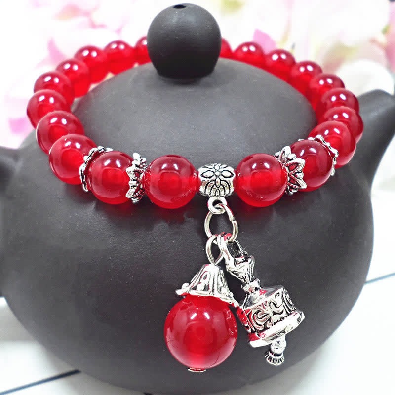 Fortune Jewel Vintage Crystal Chalcedony Stone Energy Beaded Bell Charm Bracelet