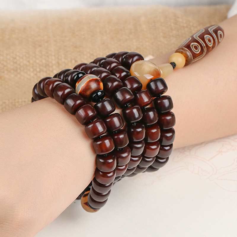 Fortune Jewel 108 Mala Beads Three-eyed Dzi Bead Nine-eye Dzi Bead Jade Luck Bracelet
