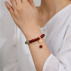 Fortune Jewel Cinnabar Fu Character Hetian Jade Lucky Four Leaf Clover Blessing Bracelet
