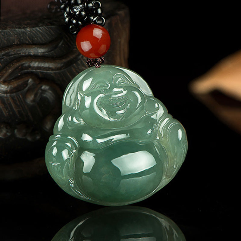 Fortune Jewel Laughing Buddha Jade Abundance String Necklace Pendant Fortune Jewel