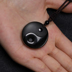 Fortune Jewel Black Obsidian Taoism Five Sacred Mountains Nine-Character Mantra Carved Purification Yin Yang Necklace Pendant