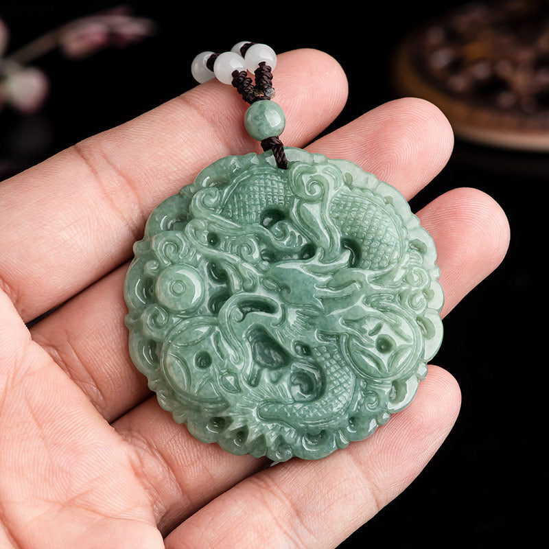 Fortune Jewel Chinese Zodiac Dragon Jade Fortune Necklace String Pendant Fortune Jewel