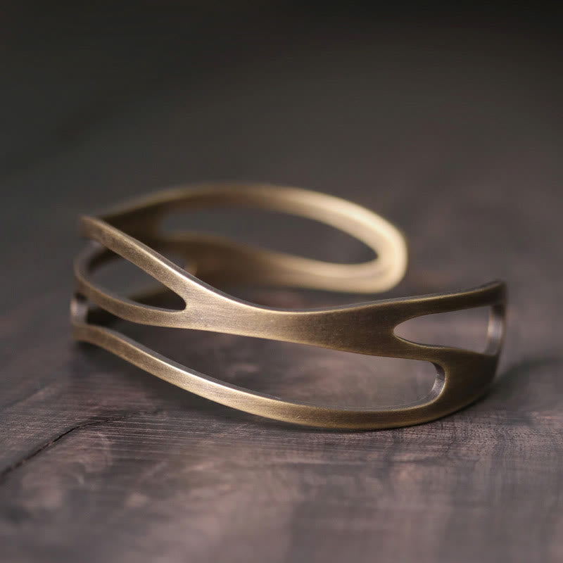 Fortune Jewel Vintage Curved Copper Brass Wealth Adjustable Cuff Bracelet Bangle