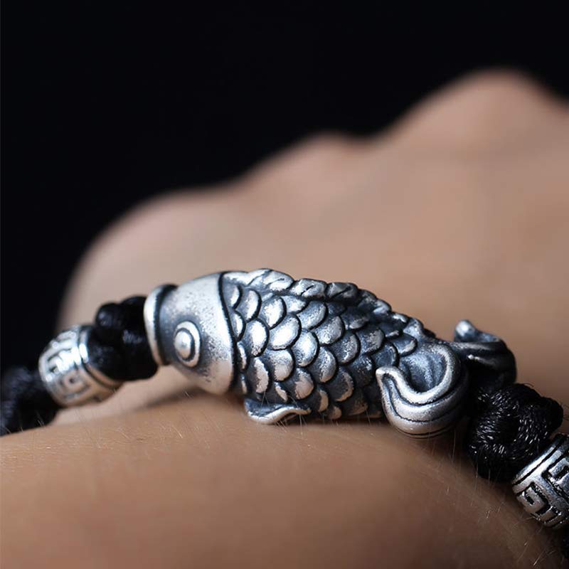 Fortune Jewel Silver Luck Koi Fish Braided String Bracelet