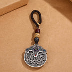 Fortune Jewel Peony Flower Copper Coin Auspicious Wealth Key Chain