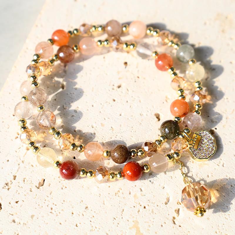 Fortune Jewel Colorful Rutilated Quartz Double Wrap Spiritual Growth Bead Bracelet