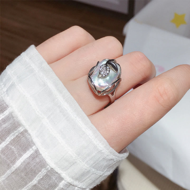 Fortune Jewel Pearl Copper Plated Gold Flower Happiness Wealth Ring
