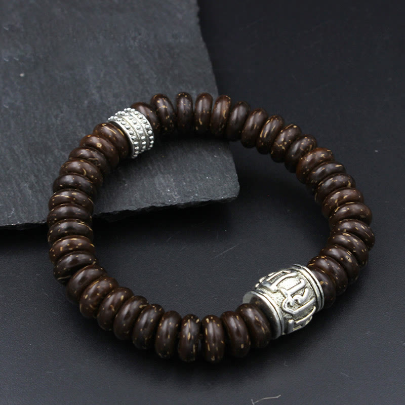 Fortune Jewel Natural Tibetan Coconut Shell Om Mani Padme Hum Positive Bracelet