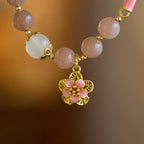 Fortune Jewel Natural Sun Stone Golden Silk Jade Flower Charm Wealth Bracelet Bangle