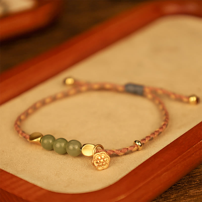Fortune Jewel Handcrafted Hetian Jade Lotus Charm Luck Braided Bracelet