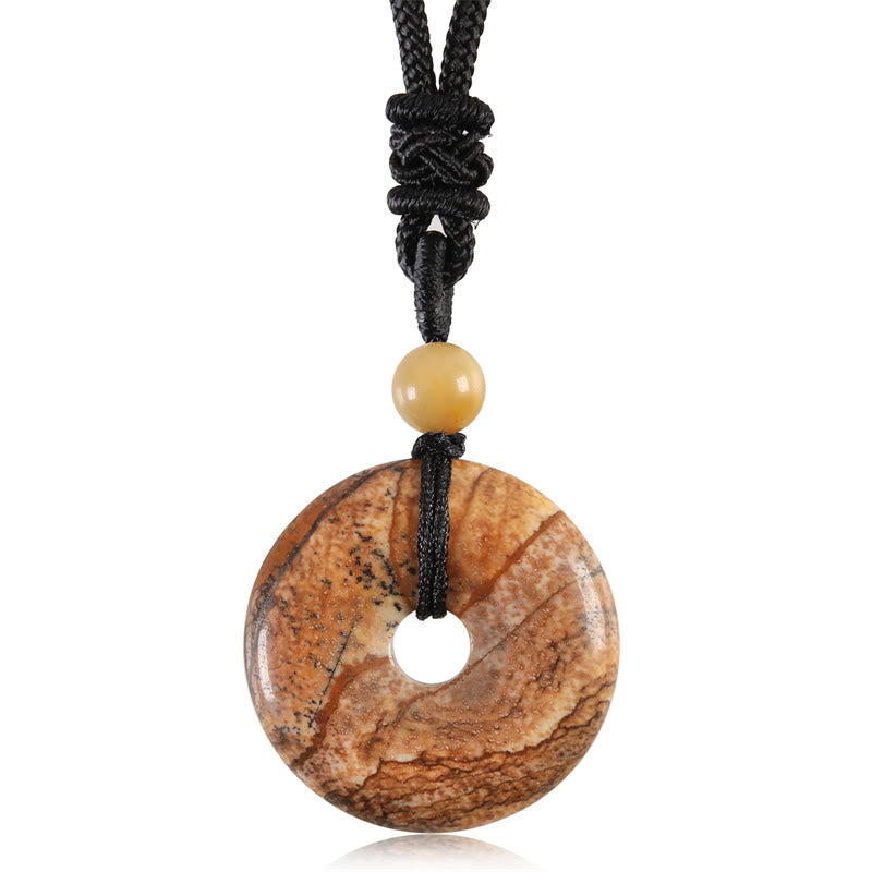 Fortune Jewel Lucky Coin Pendant Healing Crystal Gemstone Necklace