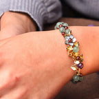 Fortune Jewel Green Aventurine Garnet Bead Flower Petal Luck Bracelet