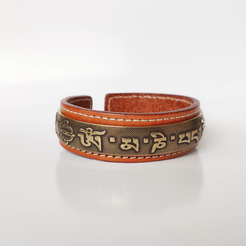 Fortune Jewel 2Pcs Om Mani Padme Hum Dragon Phoenix Copper Leather Peace Cuff Bracelet Bangle