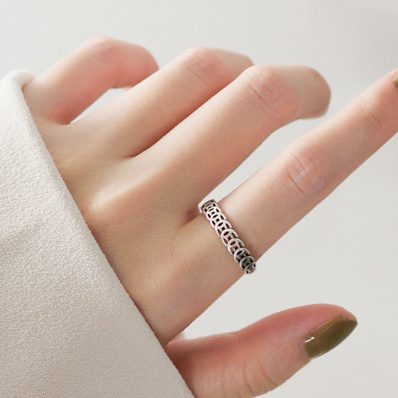 Fortune Jewel Vintage Copper Coin Design Luck Adjustable Ring