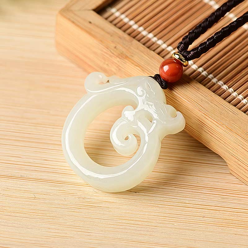 Fortune Jewel White Jade Cyan Jade Dragon Protection Necklace String Pendant Fortune Jewel