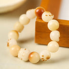 Fortune Jewel Natural Bodhi Seed Sandalwood Lucky Cute Cat Head Paw Claw Peace Bracelet
