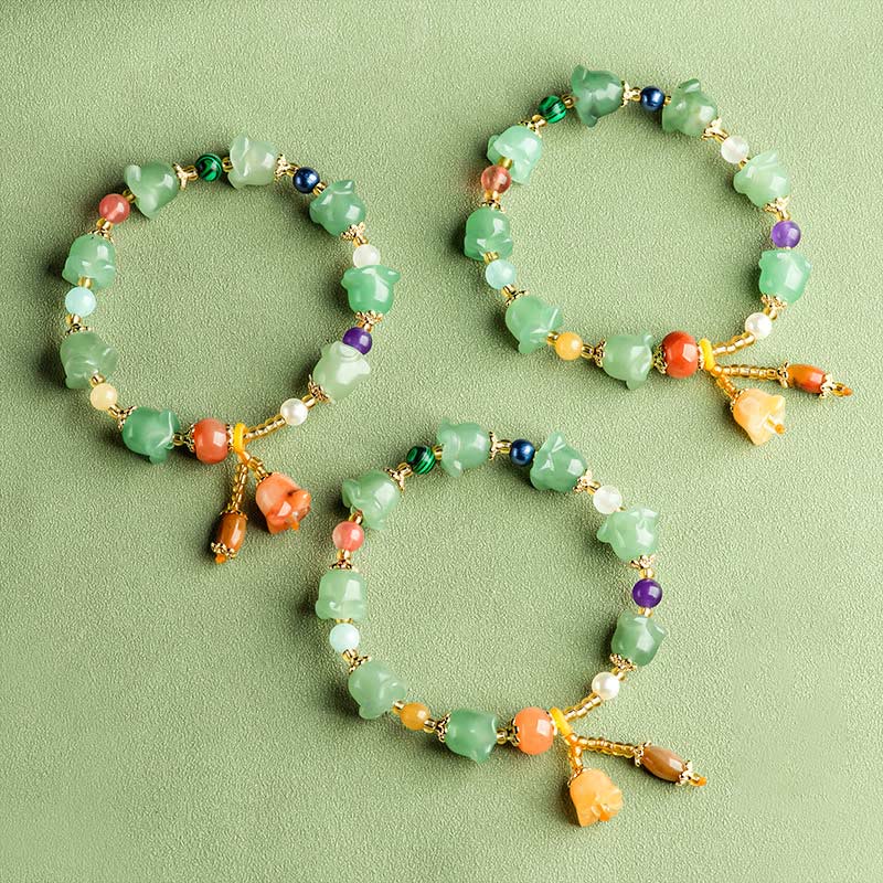 Fortune Jewel Green Aventurine Magnolia Flower Luck Bracelet