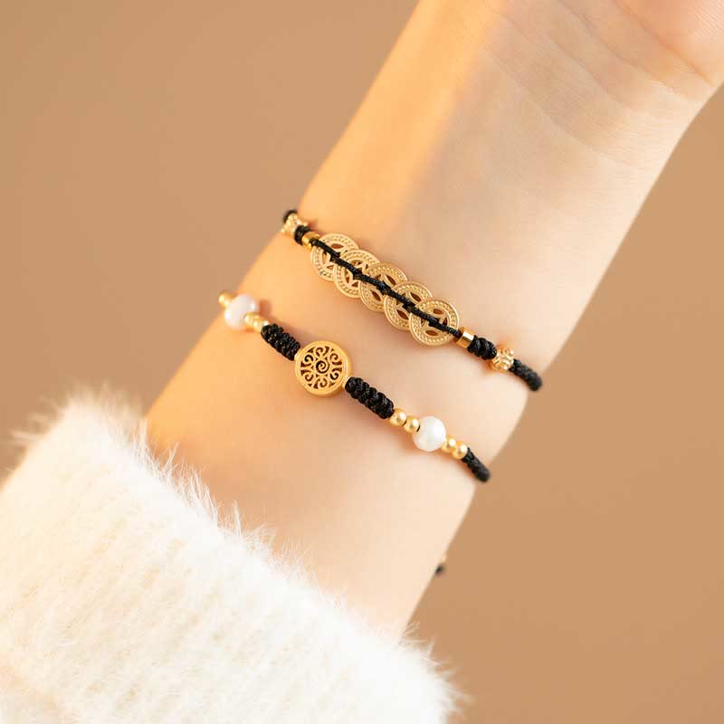 Fortune Jewel Copper Coin Fortune Tree Luck Strength Braided Bracelet