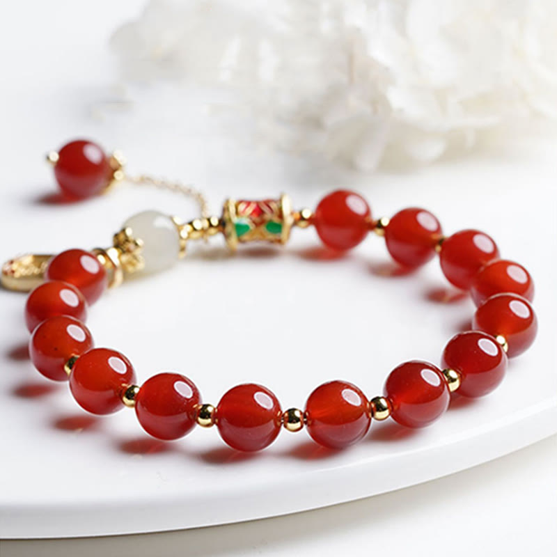 Fortune Jewel Natural Red Agate Hetian Jade Fu Character Confidence Charm Bracelet