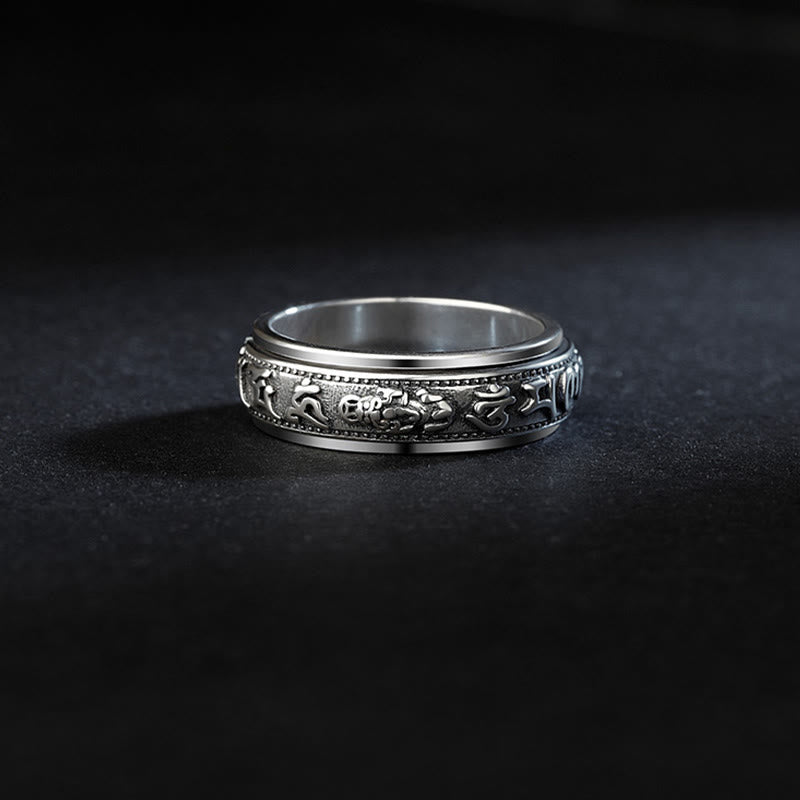 Fortune Jewel Tibetan Om Mani Padme Hum PiXiu Engraved Wealth Luck Rotatable Ring