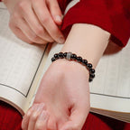 Fortune Jewel Chinese Zodiac Natal Buddha 925 Sterling Silver Black Obsidian Moonstone Strength Bracelet