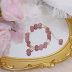 Fortune Jewel Natural Strawberry Quartz Pearl Four Leaf Clover Love Bracelet